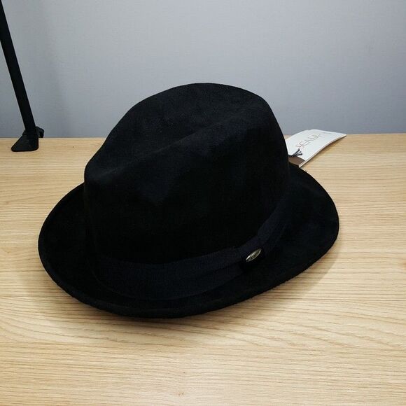SCALA Fedora Hat Mens XL Solid Black Vegan Suede - Picture 1 of 5
